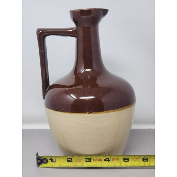 Vintage Two-Tone Brown & Cream Stoneware Jug With Handle Federal Law Stamp - Picture 9 of 11